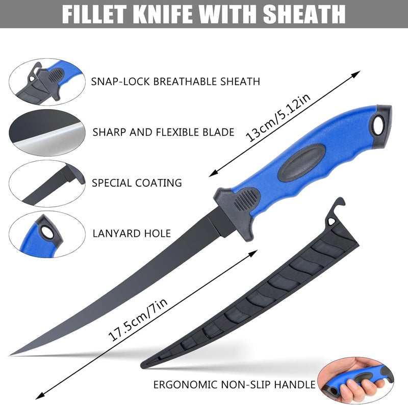 GPUSFAK 10 Pieces Fillet Knife Set, Stainless Bait Knife with Sharpening Rod and Sheath, Professional Filleting Boning Knife for Meat - Image 4